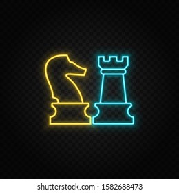 business, chess neon icon. Blue and yellow neon vector icon.