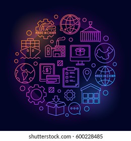 Business with China colorful illustration - vector round e-commerce and shipping from China thin line symbol on dark background