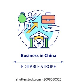 Business in China concept icon. Investment opportunity abstract idea thin line illustration. Country for business. Isolated outline drawing. Editable stroke. Roboto-Medium, Myriad Pro-Bold fonts used