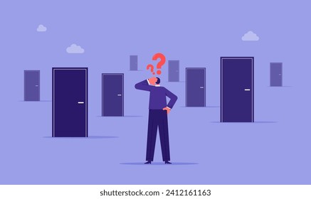 Business choice or decision concept, businessman standing front many doors of the choice, the path and opportunity to be success