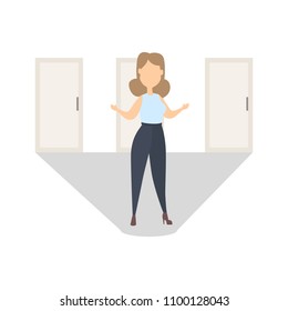 Business choice set. Woman choosing the rigt way.