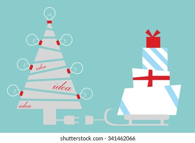 Business Christmas card. Christmas tree and idea bulb. You can write your text here.