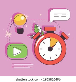 business chronometer play button and light bulb