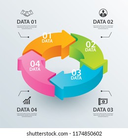 Business circle arrows infographic template with 4 data. Can be used for workflow layout, graph, presentation chart diagram, annual report, web design, steps or processes. Business circle arrows infographic template with 4 data. Can be used for workflow layout, graph, presentation chart diagram, annual report, web design, steps or processes.