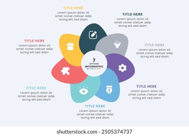Business Circle chart infographic template design. Timeline concept with 7 steps. Can be used for presentations, workflow layout, diagram, banner, web design, Vector illustration.