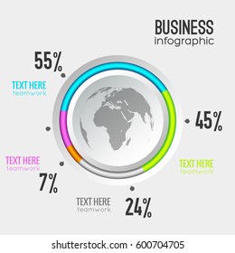 Business circle diagram with round button percentage and globe icon on light background vector illustration