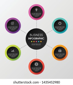 Business circle infograph with 6 steps. Vector