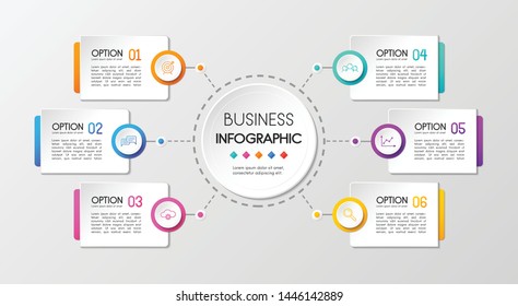 Business circle infograph with 6 steps. Vector