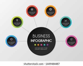 Business circle infograph with 6 steps. Vector