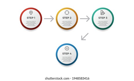Business circle infographic element template with 4 points or options, step diagram with arrows layout vector