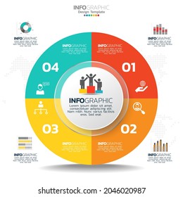 Elementos infográficos del círculo empresarial con 4 opciones o pasos.