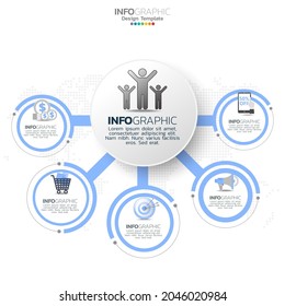 Business circle infographic elements with 5 options or steps.