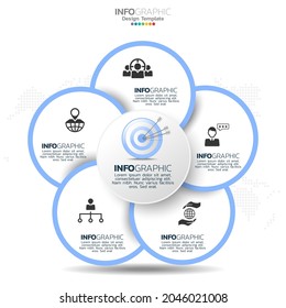 Business circle infographic elements with 5 options or steps.