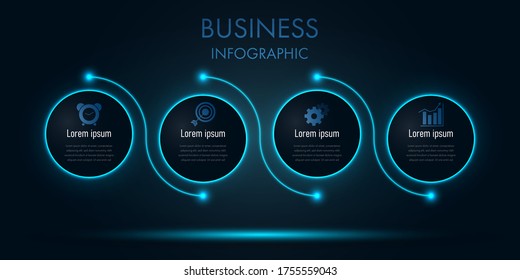 Business Circle Infographic Template With Icon,dark Background And Blue Neon Light.