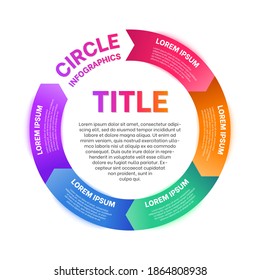 Business circle infographics template. Cycle diagram with coloful sections and space for text in the center. Presentation, advertising, report design flat vector illustration