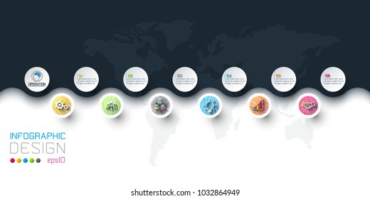 Business circle labels shape infographic in horizontal.