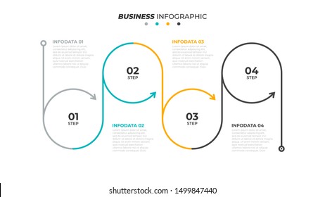 Business circle process lines design with arrows. Timeline with 4 steps or options. Vector linear infographic element.