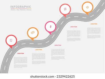 Business circle step infographic. Roadmap flat icon template vector illustrator. 6 step concept presentation.