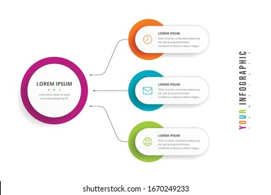 Business circle template with 3 options for brochure, diagram, workflow, timeline, web design. Presentation infographics element