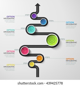 Business circle timeline banner. Modern business infographic. Infographic number options. Winding road timeline. Web Design Element. Vector EPS 10