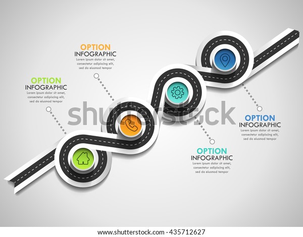 Business circle timeline banner. Modern business\
infographic. Infographic number options. Winding road timeline. \
Vector EPS 10