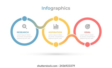 Business circles process. Timeline infographics with 3 steps, options, squares. Vector template.