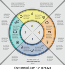 Business circular infographic for success project, workflow, web design, advertising banner and other Your variant. Vector illustration template with text areas on 4 positions. 