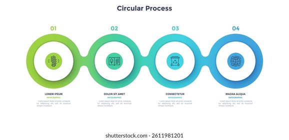 Business circular infographic template for presentation. Ecology concept diagram with 4 steps and icons. Round shapes. Vector illustration for web design.