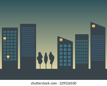Business City Skyscrapers At Night