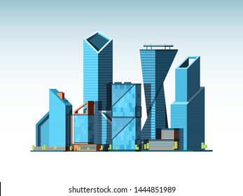 Business cityscape landscape. Urban background with office corporate buildings glass tower vector background. District downtown with tower glass building illustration