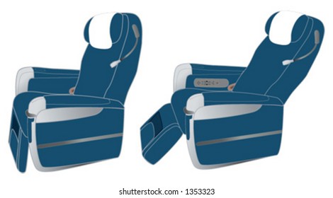 Business Class airline seat in two different positions