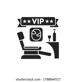 Business Class Flight Glyph Black Icon. Comfortable Passenger Seat In Airplane. Luxury Service Element. Sign For Web Page, Mobile App, Button, Logo.