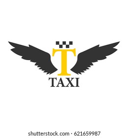 Business class taxi logotype with abstract angel wings isolated