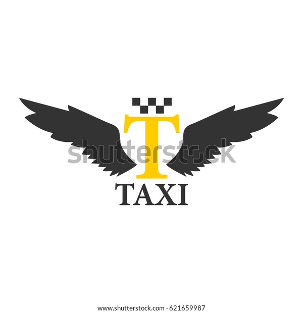 Business class taxi logotype with abstract angel\
wings isolated