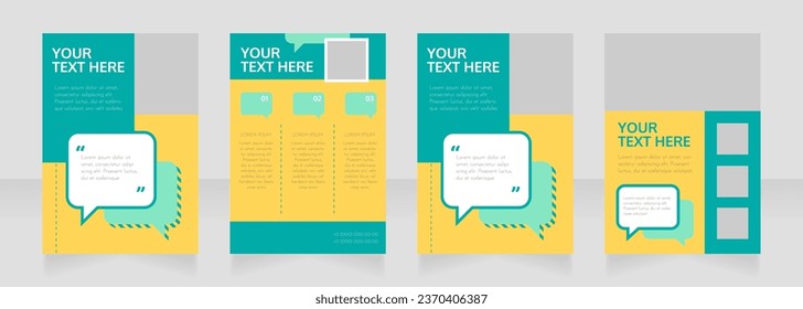 Diseño de folleto en blanco para clases de negocios. Información en burbuja de habla. Plantilla de afiches vertical con espacio de copia vacío para texto. Recopilación de informes corporativos prefabricados. Páginas editables de papel