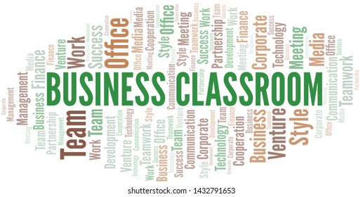 Business Classroom word cloud. Collage made with text only.