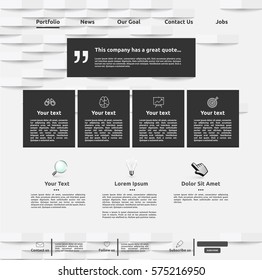 Business clean website template, with abstract white paper background, vector