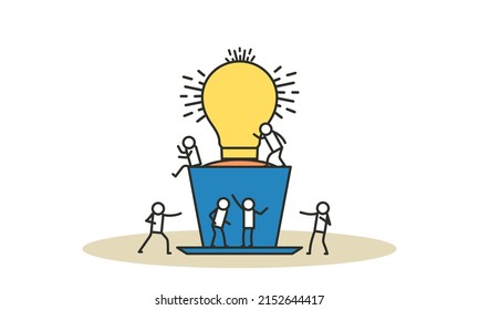 Business clear idea vector illustration concept background. Awareness office attention people light bulb. Cartoon achievement innovation electricity symbol. Web job search sign element technology