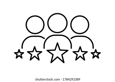 Icono de cliente comercial. 5 estrellas de trabajo , símbolo de trabajo en equipo. Signo de usuario de clasificación , grupo de personas, amigos, colegas, clasificación e ilustración vectorial
