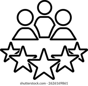 business client icon, Client or customer five star success icon,  people group with 5 stars line sign, design in trendy style
