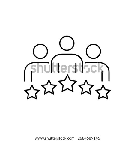 Business client icon, customer satisfaction group with five stars rating, people review line sign - vector illustration..eps
