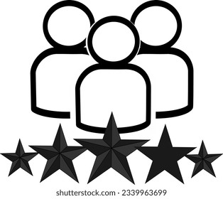Business client icon, group of people with 5 stars. Replaceable vector design.