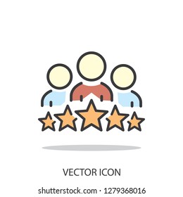 Business Client Icon, People Group With 5 Stars Line Sign - Vector Illustration Eps10