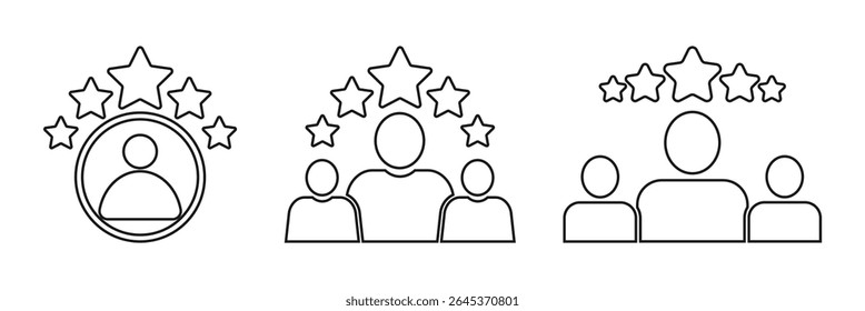 business client icon, people group with 5 stars line sign