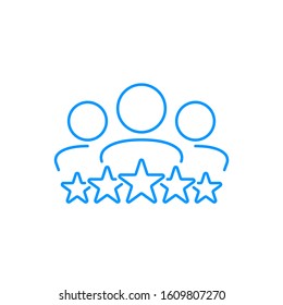 Business client line icon in flat style. Team and 5 stars symbol isolated on white. Leadership concept. Vector group of people icon in black People with rating Simple teamwork icon Vector illustration