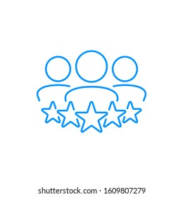 Business client line icon in flat style. Team and 5 stars symbol isolated on white. Leadership concept. Vector group of people icon in black People with rating Simple teamwork icon Vector illustration