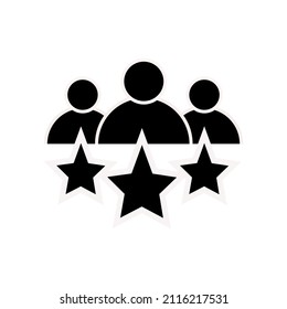 Business client line icon in flat style. Team and 5 stars symbol isolated on white. Leadership concept. Vector group of people icon in black People with rating Simple teamwork icon Vector illustration