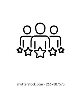 Business client line icon in flat style. Team and 5 stars symbol isolated on white. Leadership concept. Vector group of people icon in black People with rating Simple teamwork icon Vector illustration