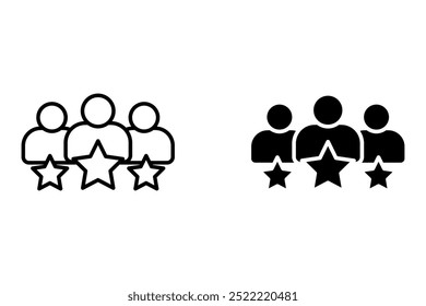 Business client line icon in flat style. Team and 3 stars symbol isolated on white. Leadership concept. Vector group of people icon in black People with rating.