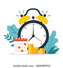 Business clock concept isolated on white background. Working time management. Time is equal to money. vector illustration in flat style modern design.